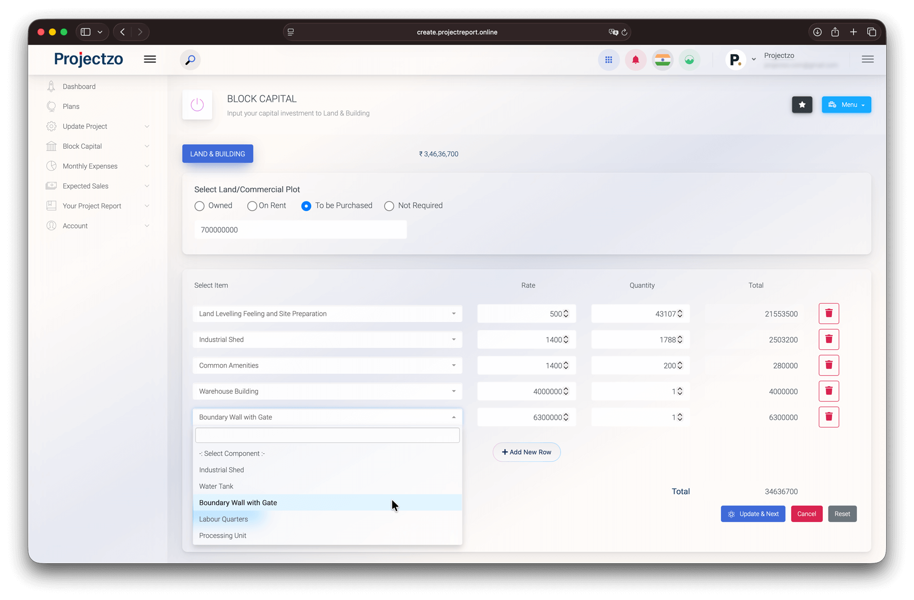 project report software screenshot showing clear interface